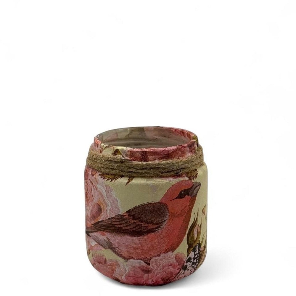 Handcrafted Cardinal Floral Decoupage Trinket Jar Red Bird Home Decor Gift